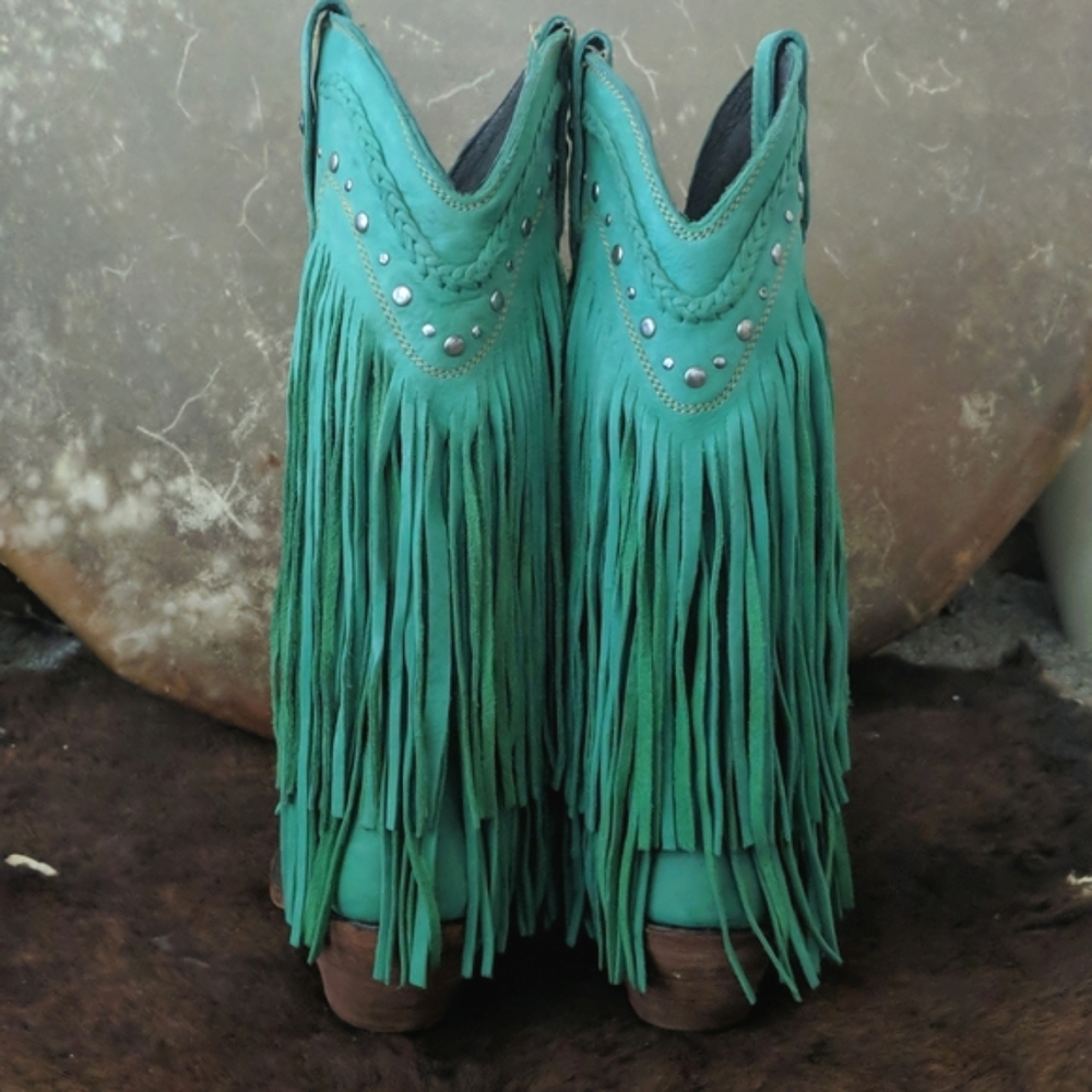 LIBERTY BLACK Vegas Turquesa LB71124 fringed cowgirl western boots sz 6.5 EUC - Picture 5 of 16